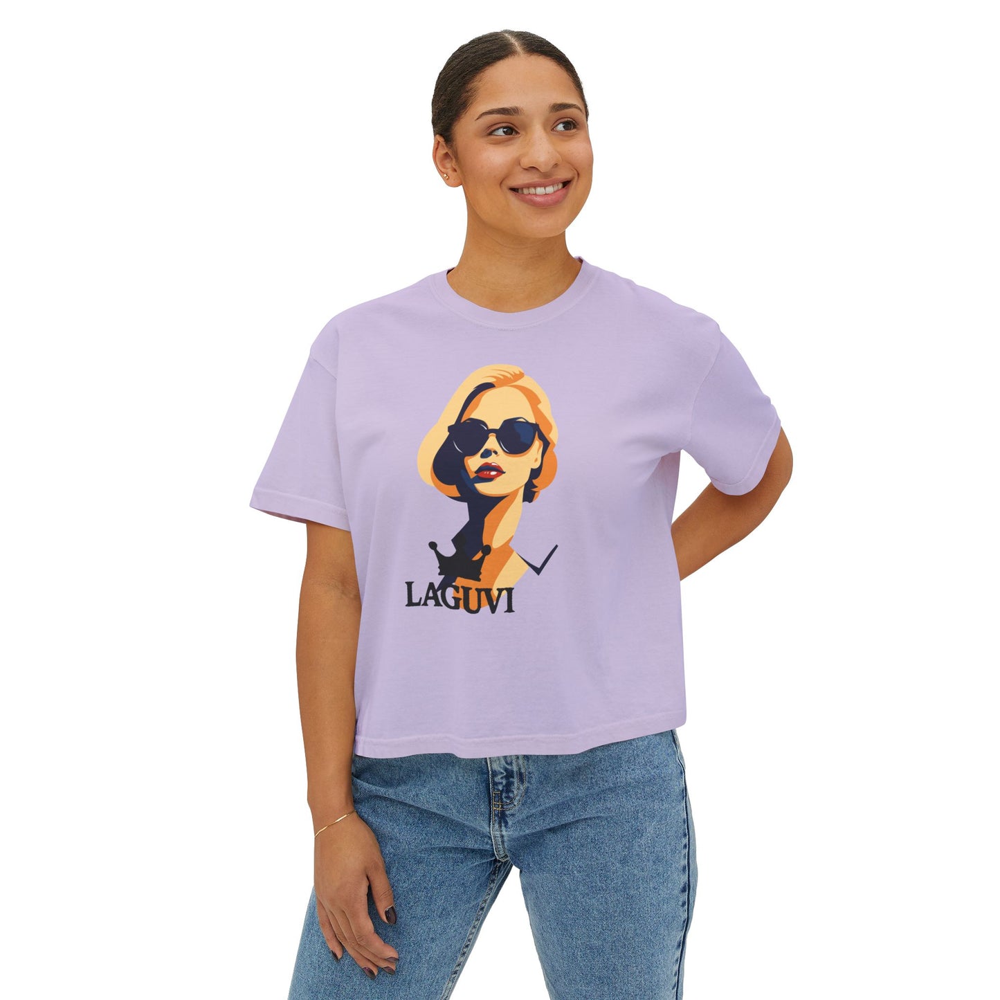 LAGUVI Chic Women's Boxy Tee, Stylish Graphic Top, Trendy Summer Shirt, Casual Everyday Wear, Fashionable Gift for Her