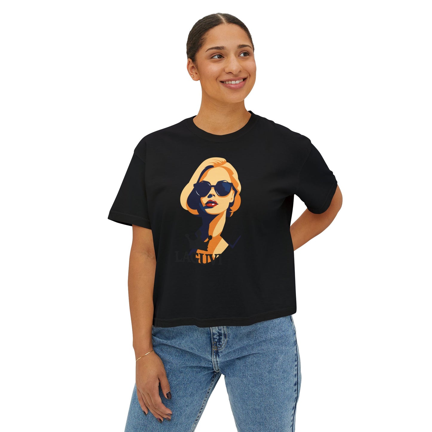 LAGUVI Chic Women's Boxy Tee, Stylish Graphic Top, Trendy Summer Shirt, Casual Everyday Wear, Fashionable Gift for Her