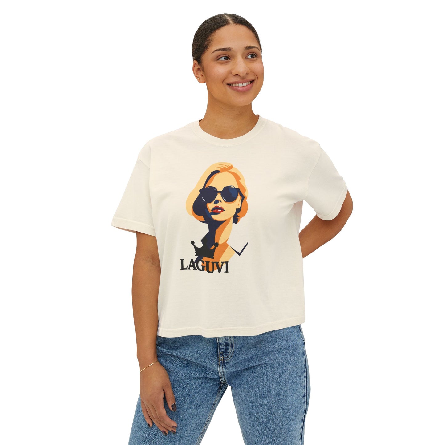 LAGUVI Chic Women's Boxy Tee, Stylish Graphic Top, Trendy Summer Shirt, Casual Everyday Wear, Fashionable Gift for Her