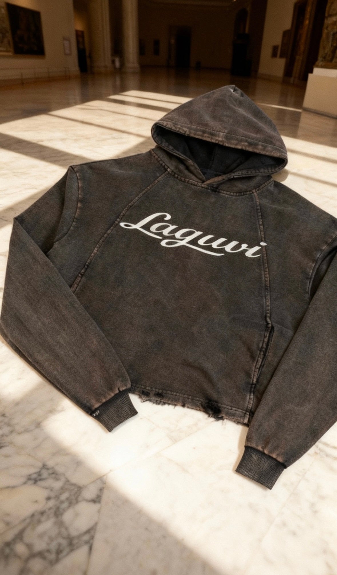 LAGUVI Vintage Washed Frayed-Hem Hoodie ( unisex )