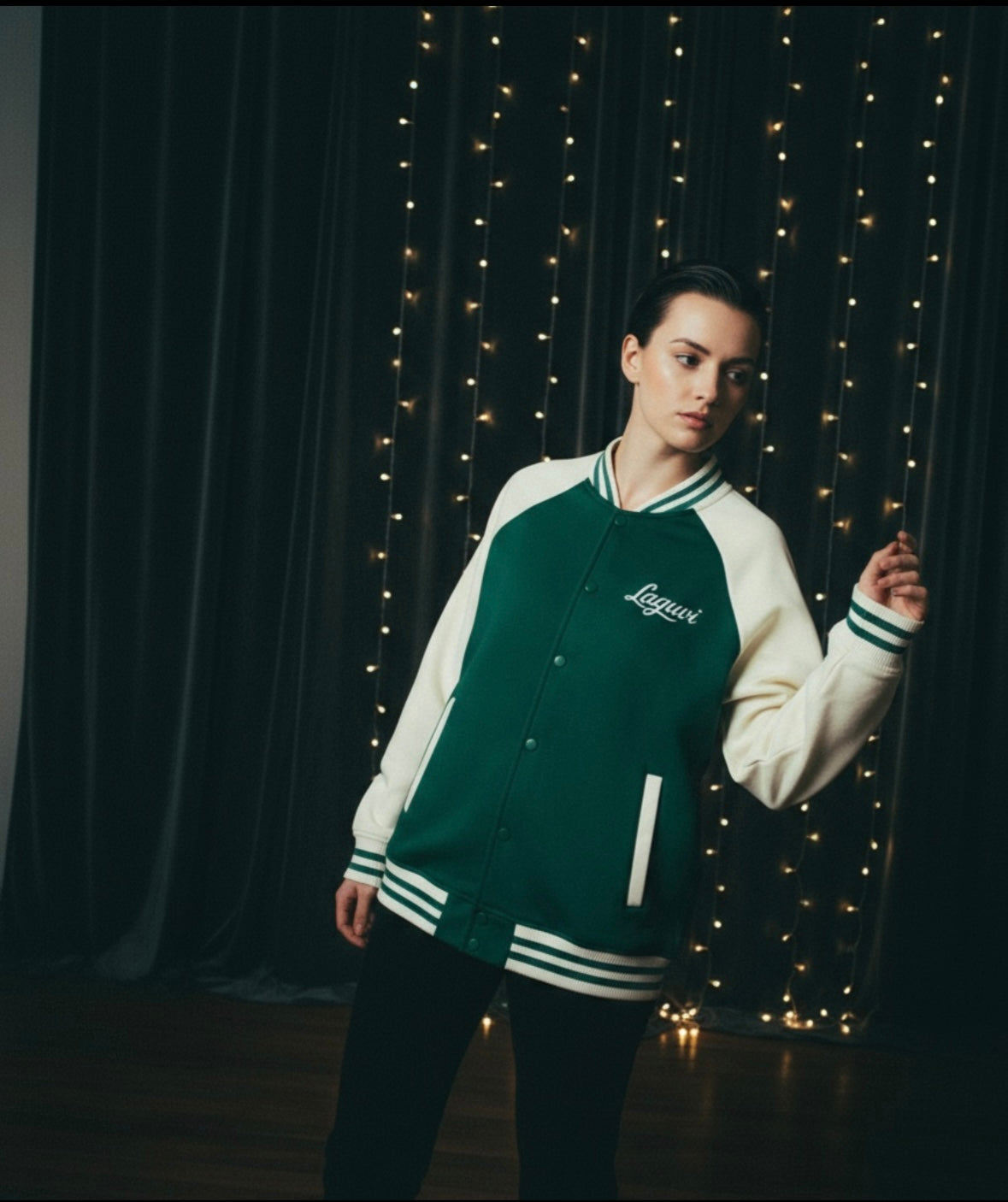 LAGUVI Two-Tone Raglan Sleeve Varsity Jacket ( unisex)