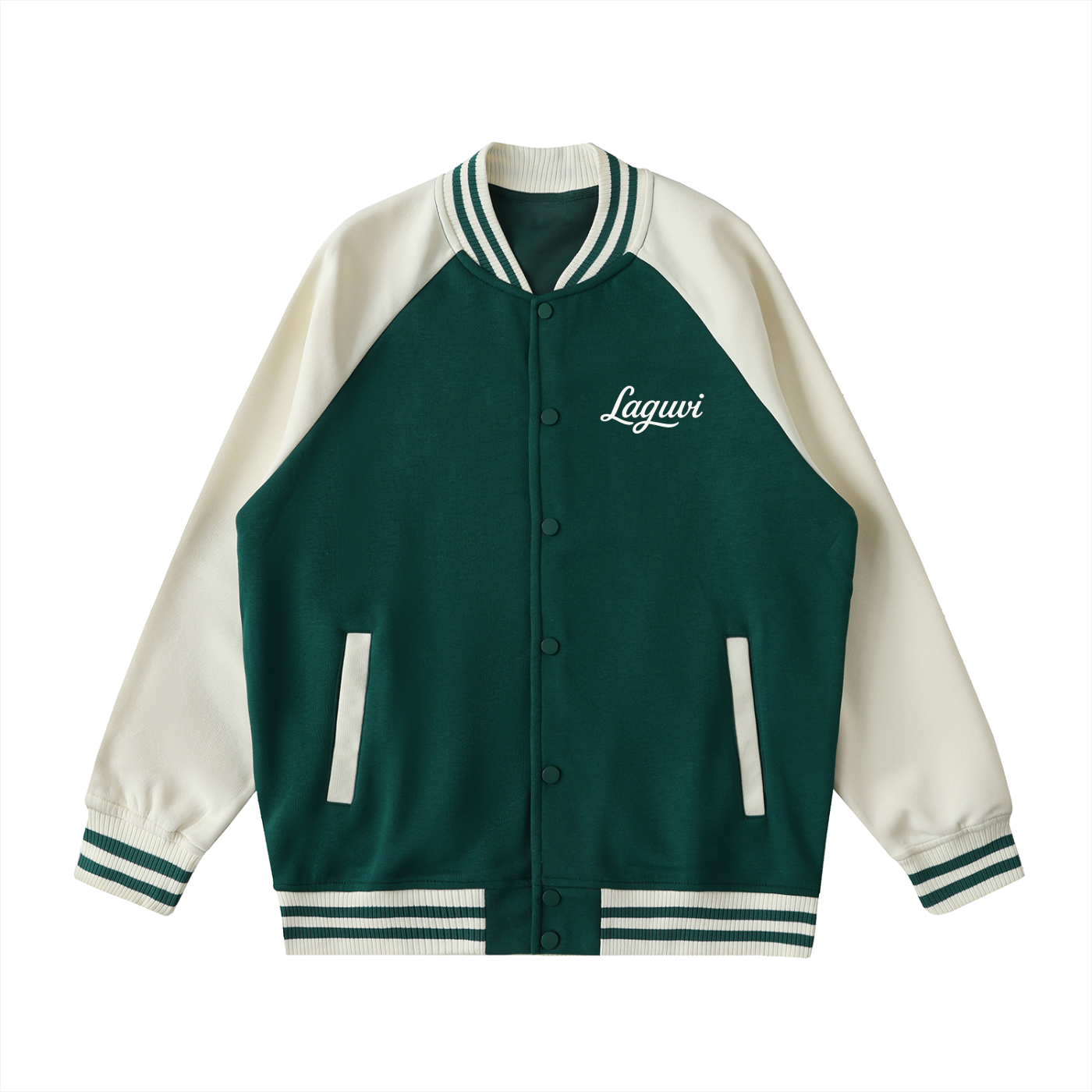 LAGUVI Two-Tone Raglan Sleeve Varsity Jacket ( unisex)