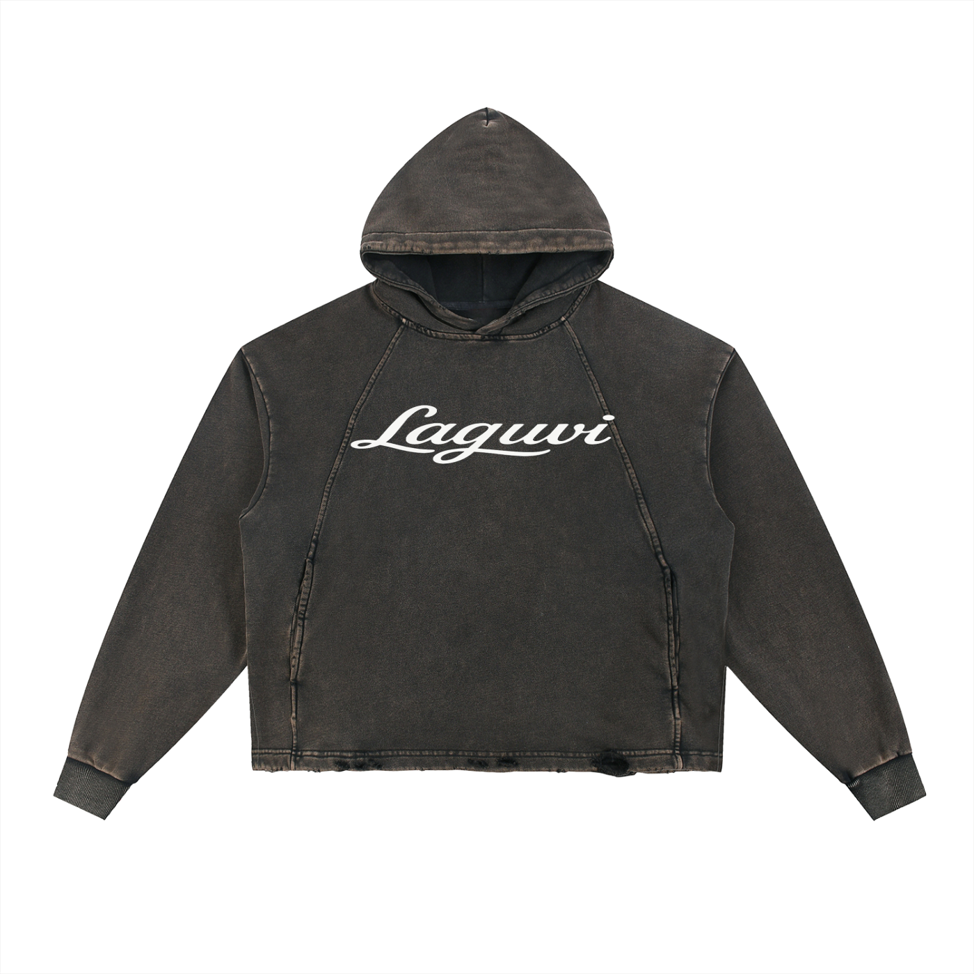LAGUVI Vintage Washed Frayed-Hem Hoodie ( unisex )