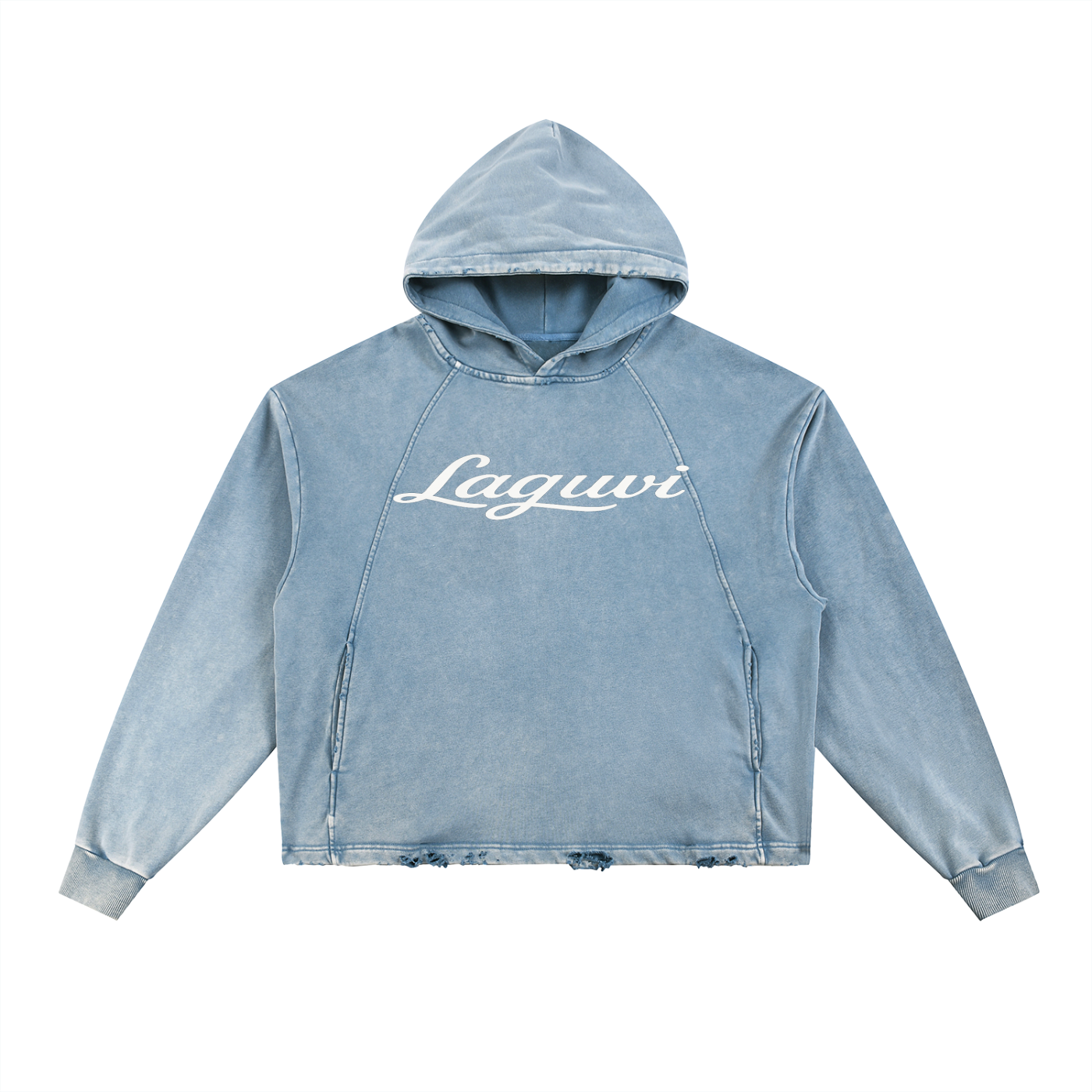 LAGUVI Vintage Washed Frayed-Hem Hoodie ( unisex )