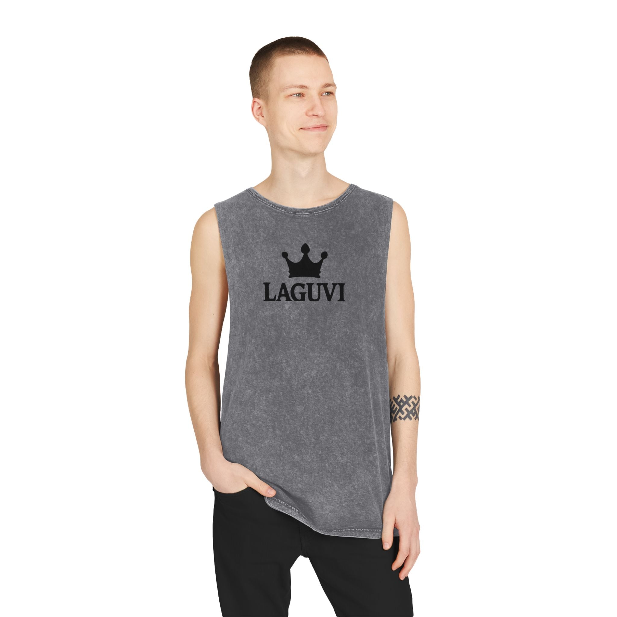 LAGUVI Unisex Stonewash Tank Top with Crown Logo, Casual Summer Wear, Beach Outfit, Gift for Him/Her, Comfortable Apparel