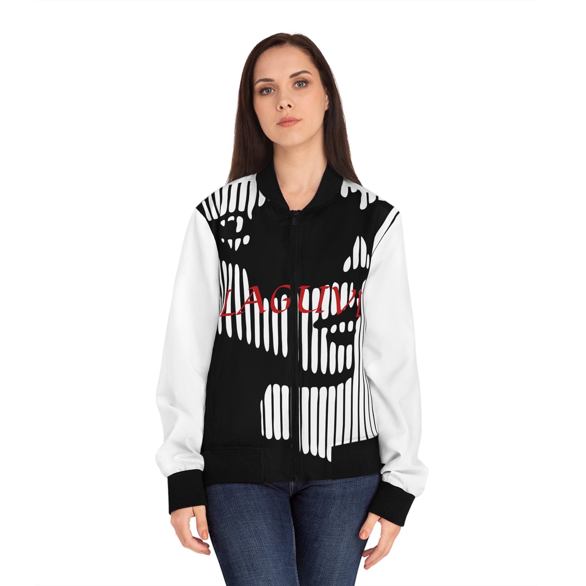 LAGUVI Chic Women's Bomber Jacket with Striped Design, Streetwear Fashion, Trendy Outerwear, Layering Essentials, Unique Gift Idea