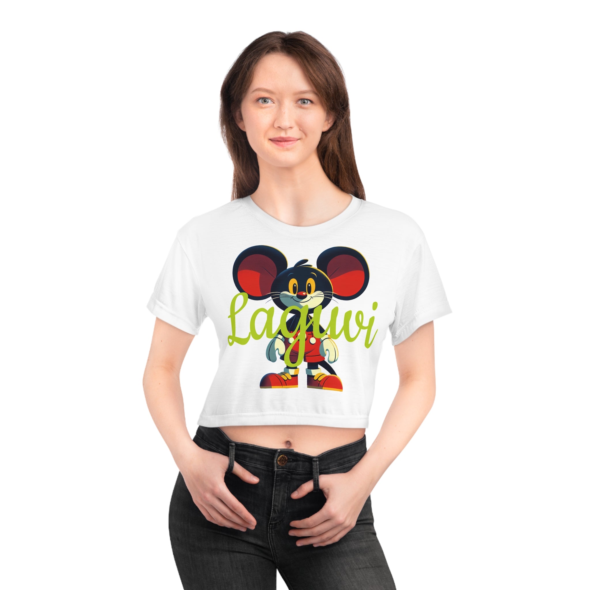 LAGUVI Playful Cartoon Crop Tee | Fun Summer Top, Casual Wear, Gift for Kids, Mouse Illustration, Kids’ Fashion
