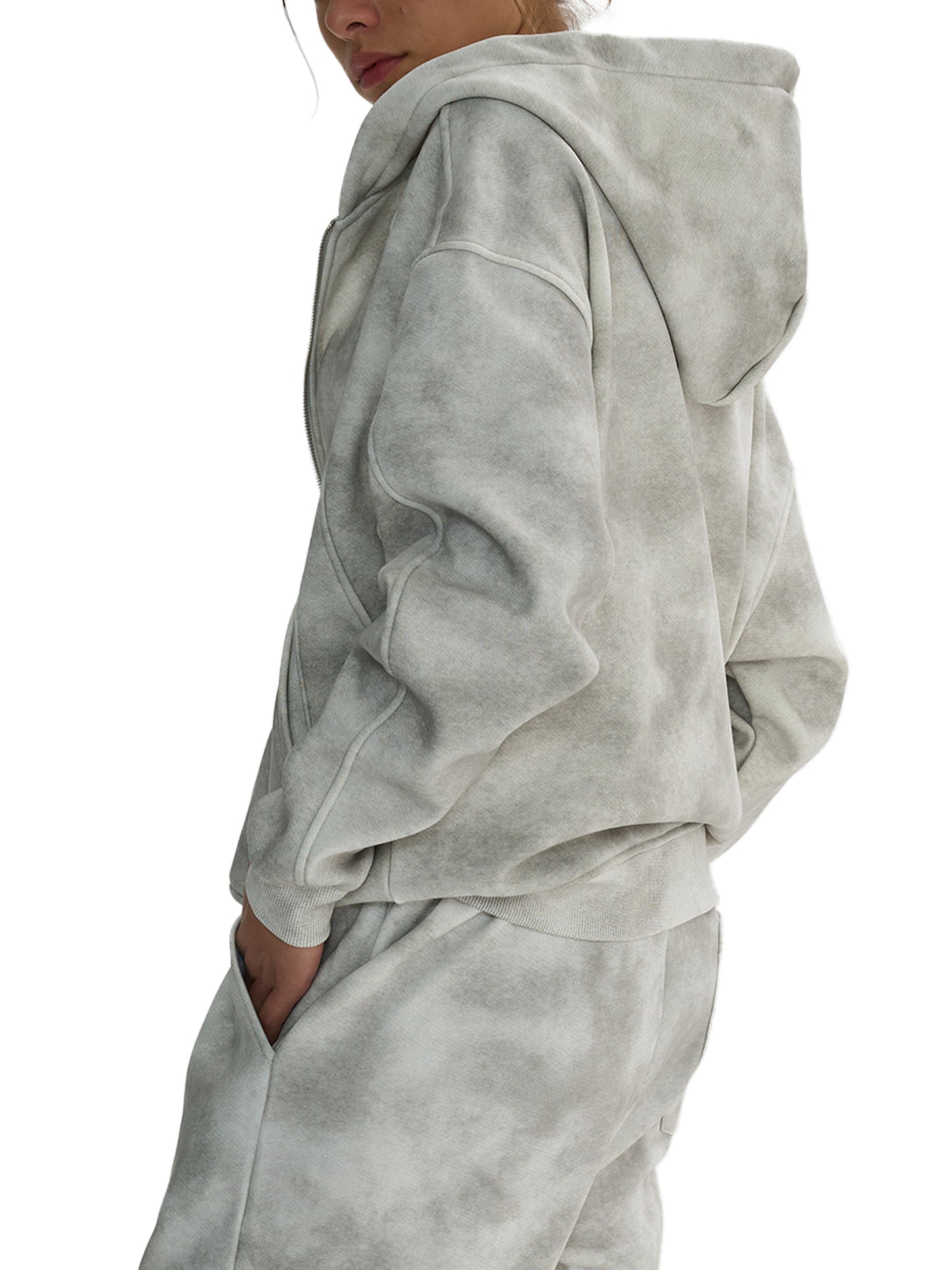 LAGUVI Dirty Washed Zip-Up Fleece Hoodie ( unisex )