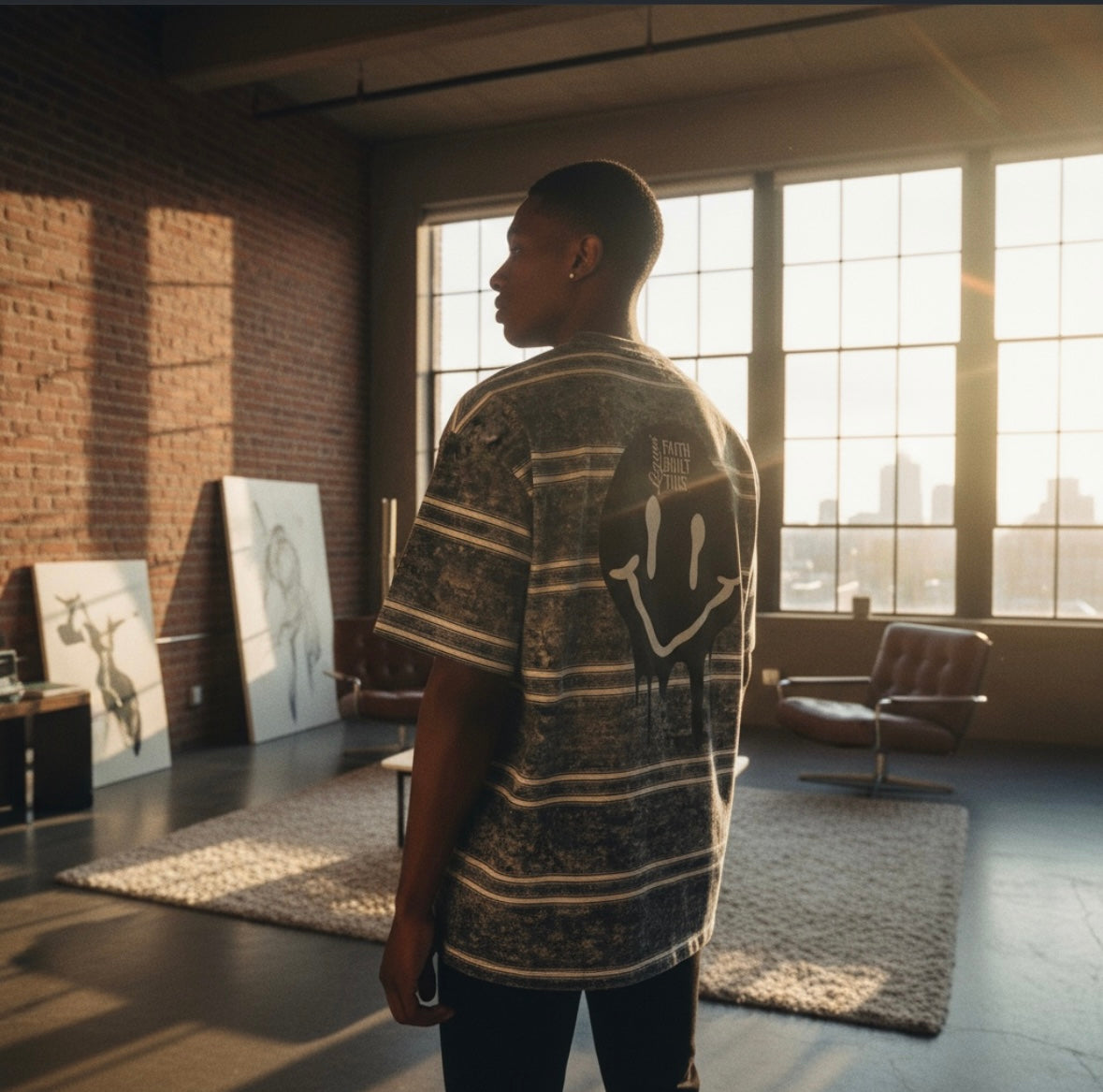 LAGUVI Snow Washed Striped Boxy T-Shirt ( unisex )