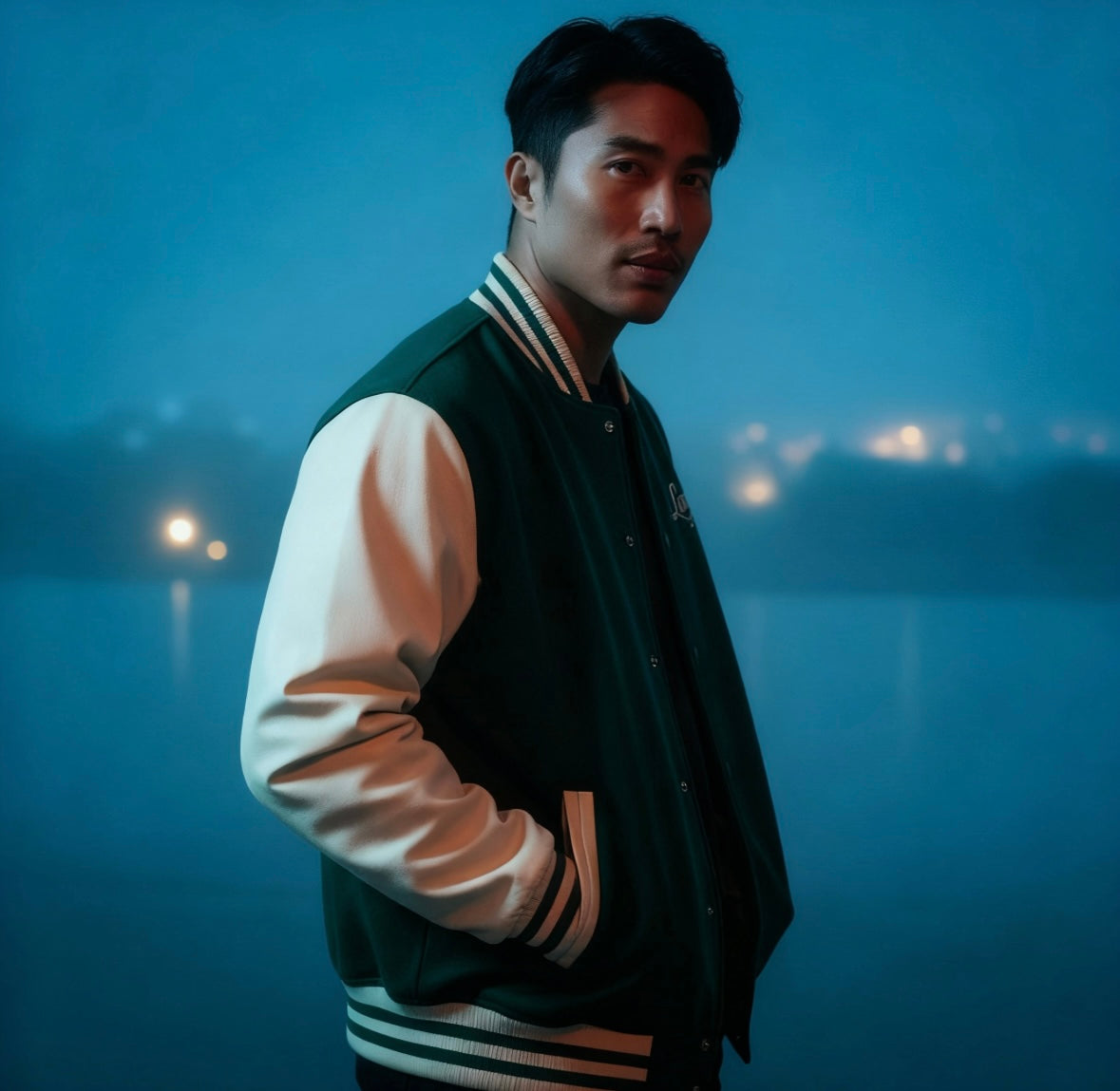 LAGUVI Two-Tone Raglan Sleeve Varsity Jacket ( unisex)