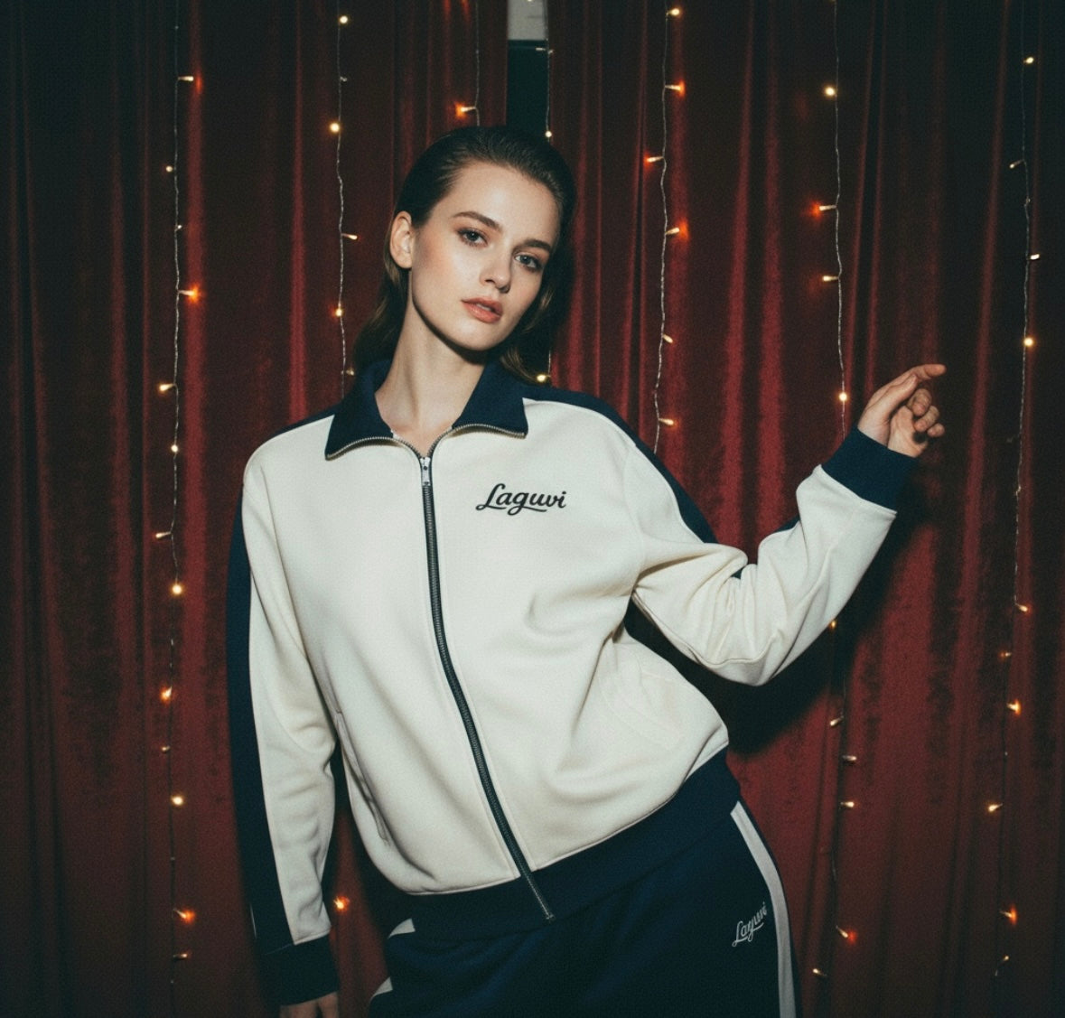 LAGUVI Contrast Trim Stand Collar Jacket ( unisex )