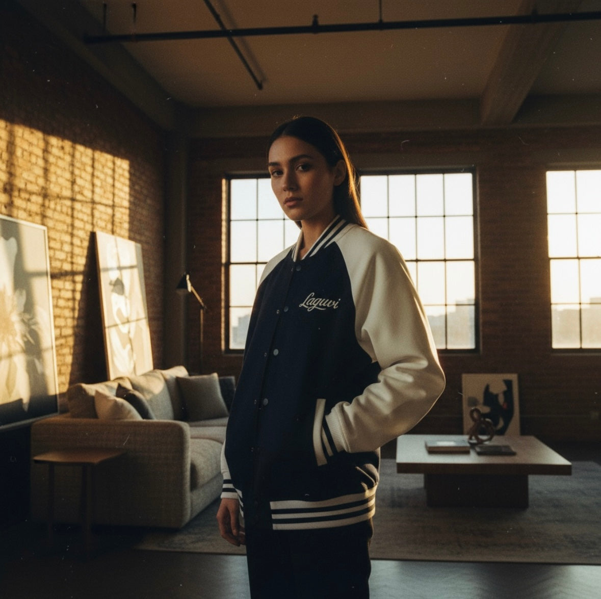 LAGUVI Two-Tone Raglan Sleeve Varsity Jacket ( unisex)