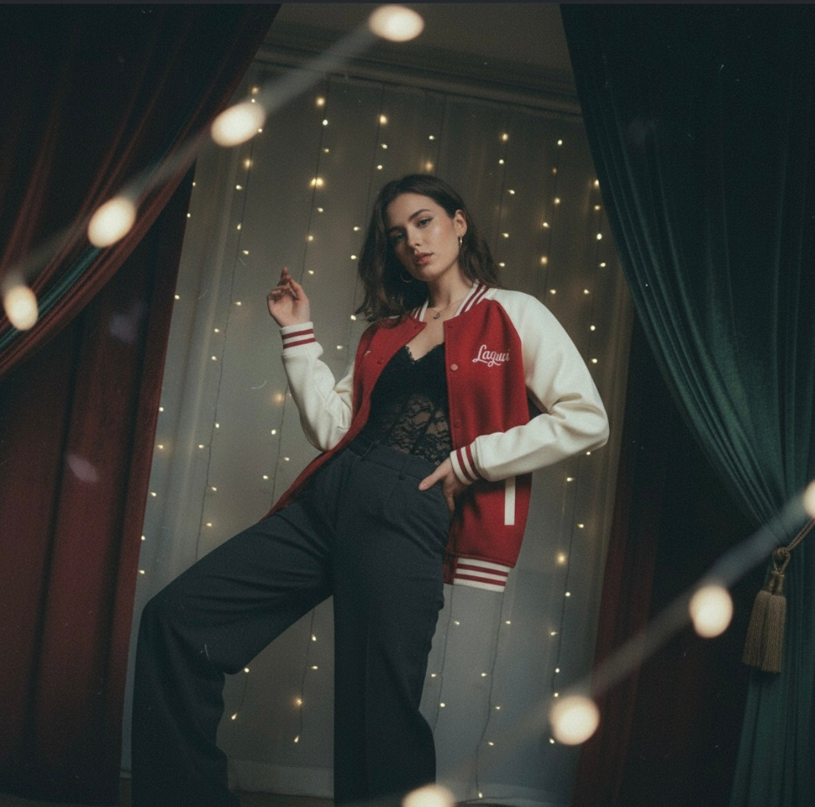 LAGUVI Two-Tone Raglan Sleeve Varsity Jacket ( unisex)