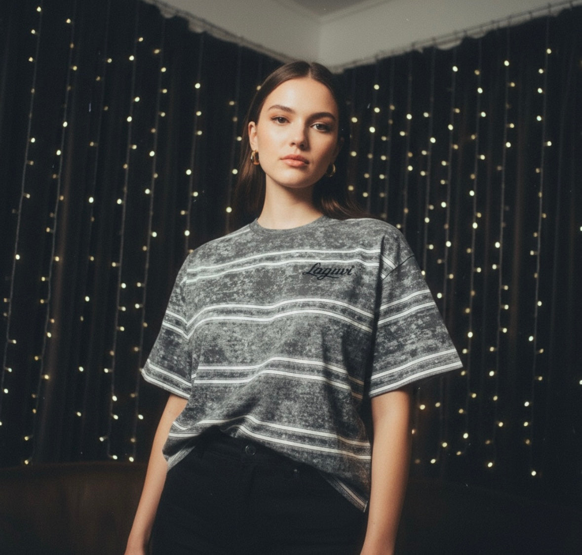 LAGUVI Snow Washed Striped Boxy T-Shirt ( unisex )