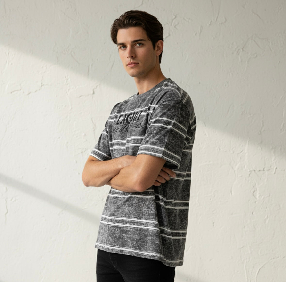 LAGUVI Snow Washed Striped Boxy T-Shirt ( unisex )