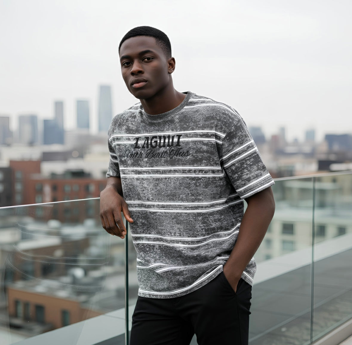 LAGUVI Snow Washed Striped Boxy T-Shirt ( unisex )